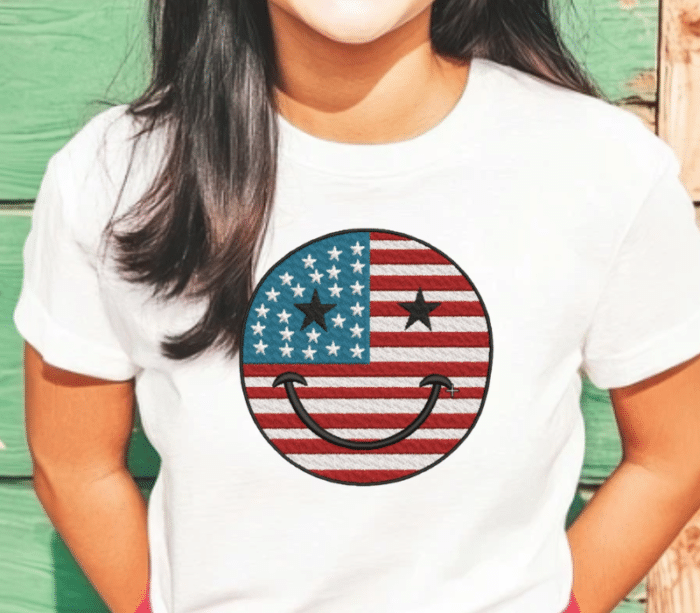 American Flag Smiley Face Embroidery Design