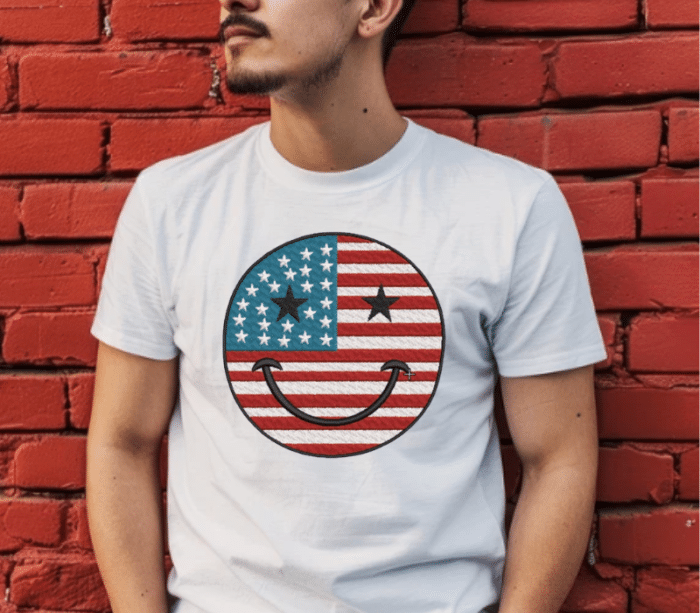 American Flag Smiley Face Embroidery Design
