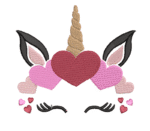 Unicorn Head Hearts Embroidery Design