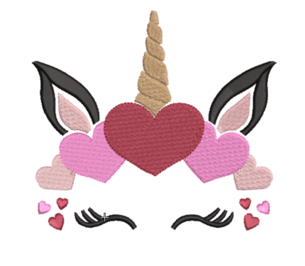 Unicorn Head Hearts Embroidery Design