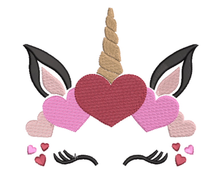 Unicorn Head Hearts Embroidery Design