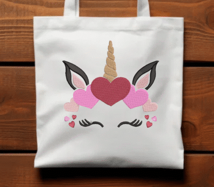Unicorn Head Hearts Embroidery Design