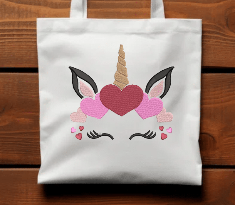 Unicorn Head Hearts Embroidery Design