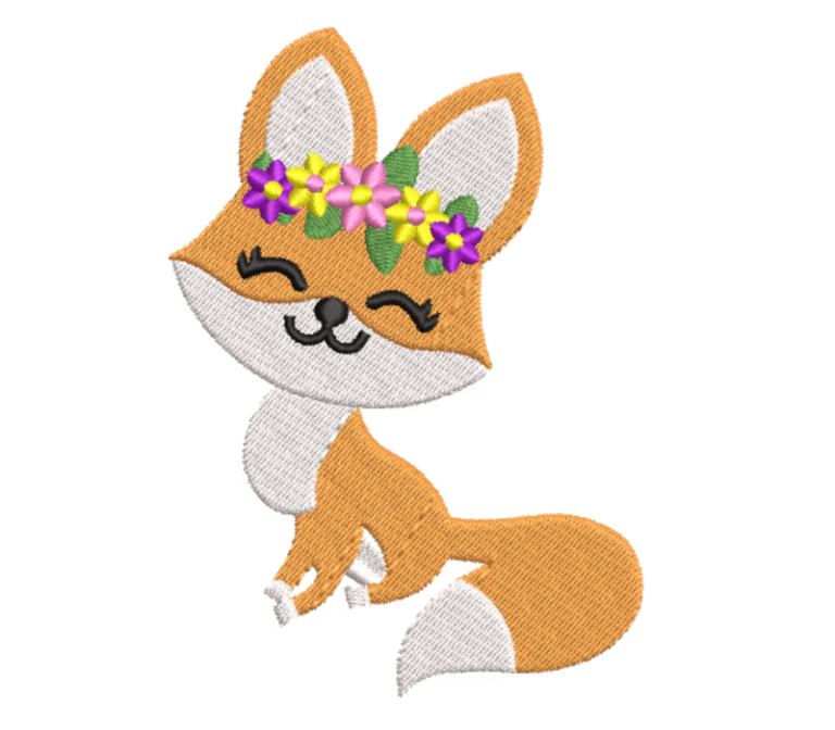 Cute Baby Girl Fox Embroidery Design