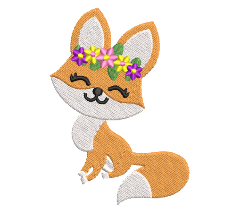 Cute Baby Girl Fox Embroidery Design