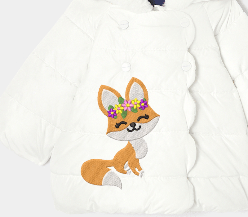 Cute Baby Girl Fox Embroidery Design