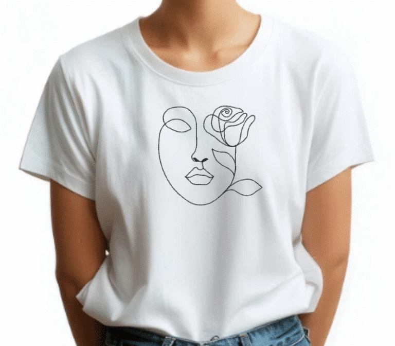 Woman Face With Rose Embroidery Design