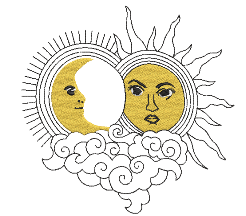 Moon & Sun Face Embroidery Design Moon & Sun Face Embroidery Design