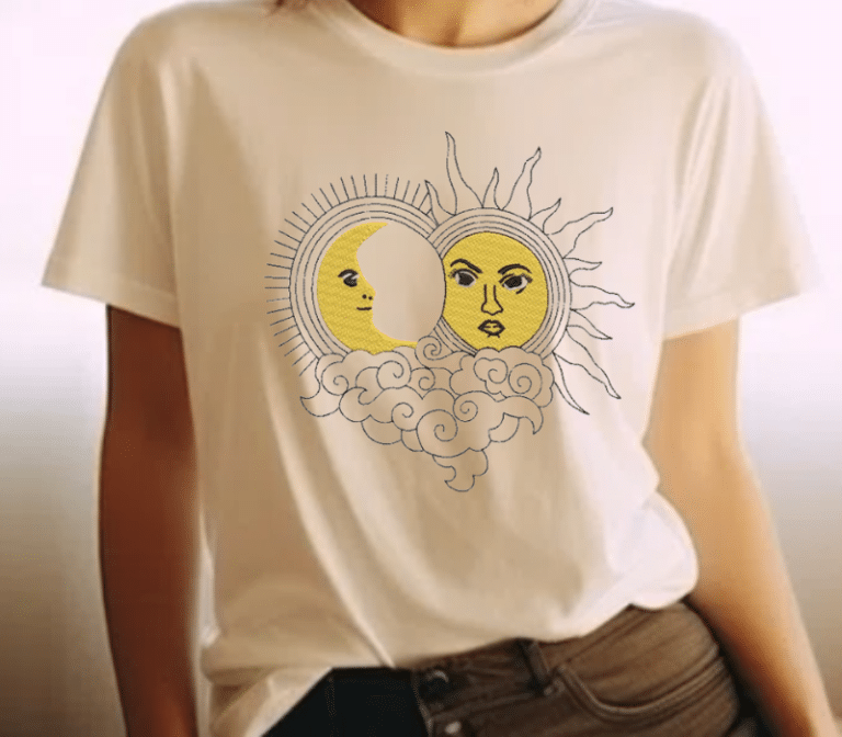 Moon & Sun Face Embroidery Design
