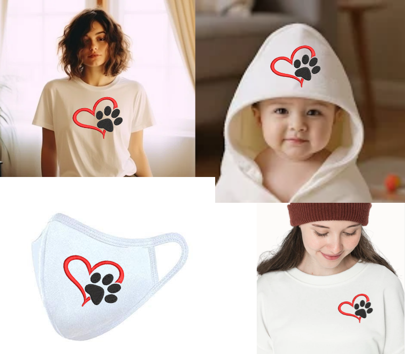 Dog Paw Heart Embroidery Design
