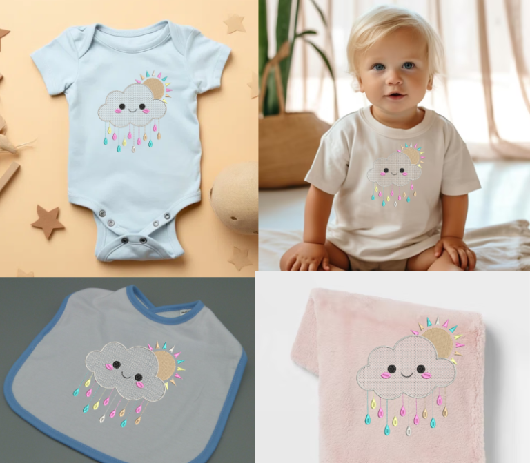 Sun and Rain Cloud Embroidery Design