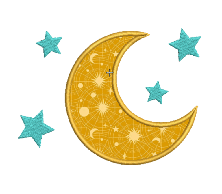 Moon And Stars Applique Embroidery Design