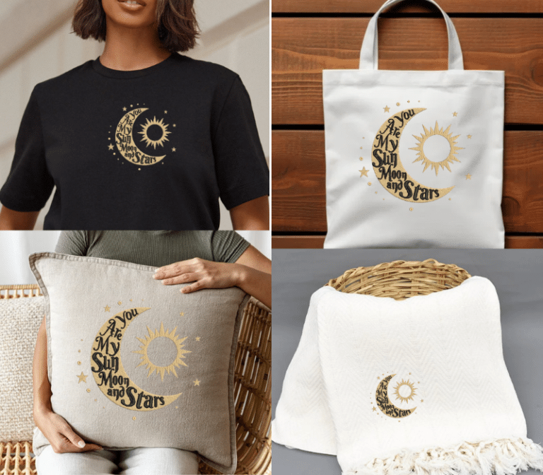 You Are My Sun Moon and Stars Embroidery Design